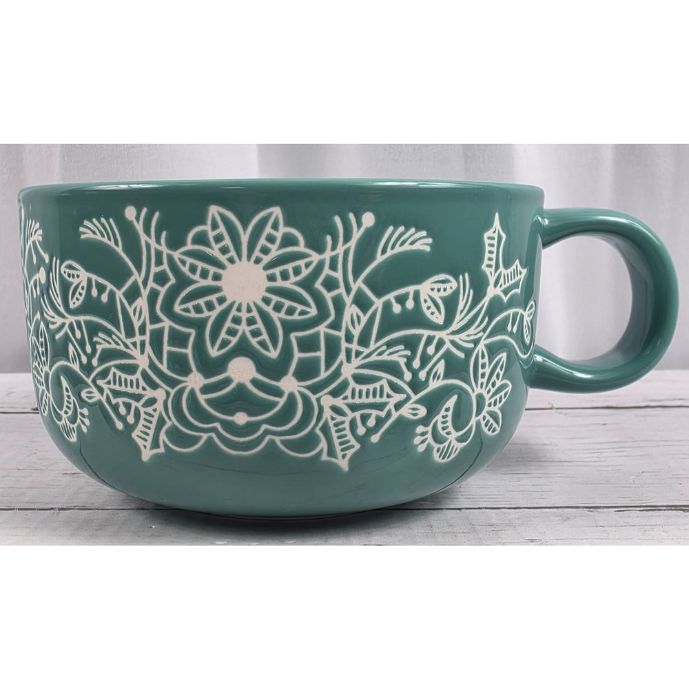 Starbucks 16 oz., Teal/White Floral Design Coffee/Tea Mug with Handle, 2022